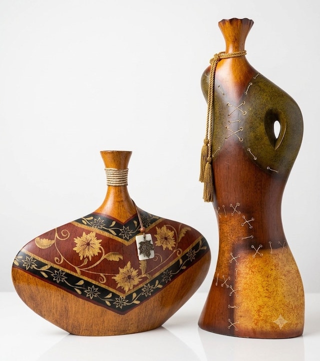 Carved Wooden Art Vases (Set Of 2) - photo 3