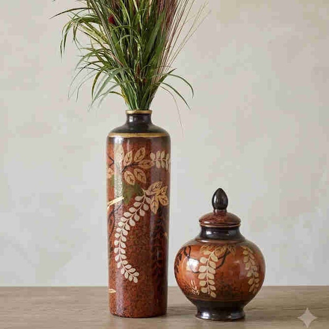 Matching rust and brown vase set