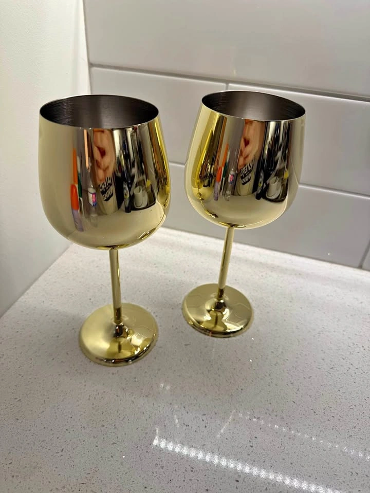 Gold Stainless Steel Wine Glasses - Set of 2