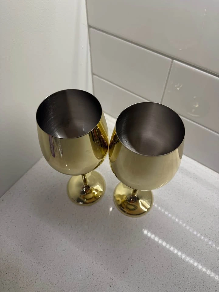 Gold Stainless Steel Wine Glasses - Set of 2 - photo 2