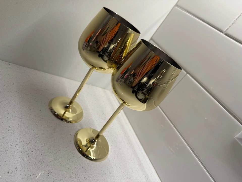 Gold Stainless Steel Wine Glasses - Set of 2 - photo 3