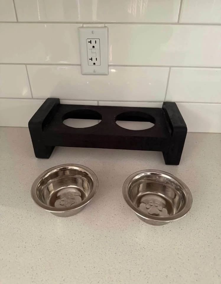 Elevated Wooden Pet Feeder with Stainless Steel Bowls - photo 4