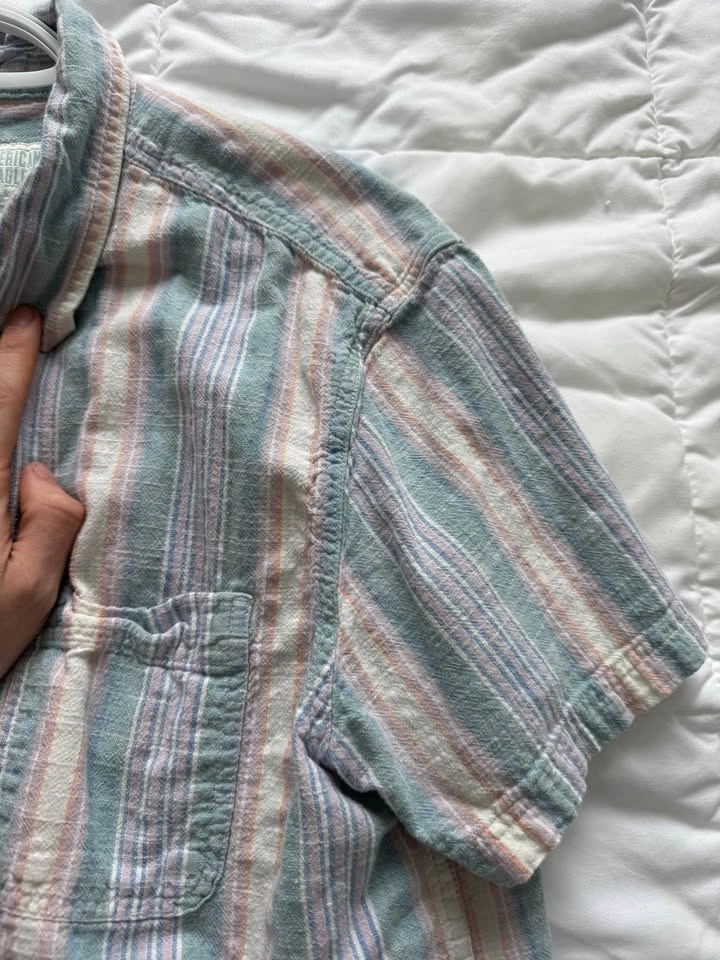 American Eagle Short Sleeve Striped Button Down Shirt large - photo 4