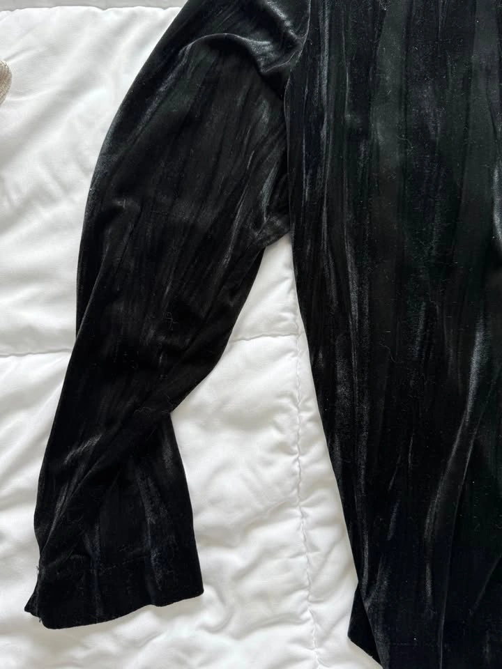 H&M Black Velvet Button Down Shirt XL - photo 5