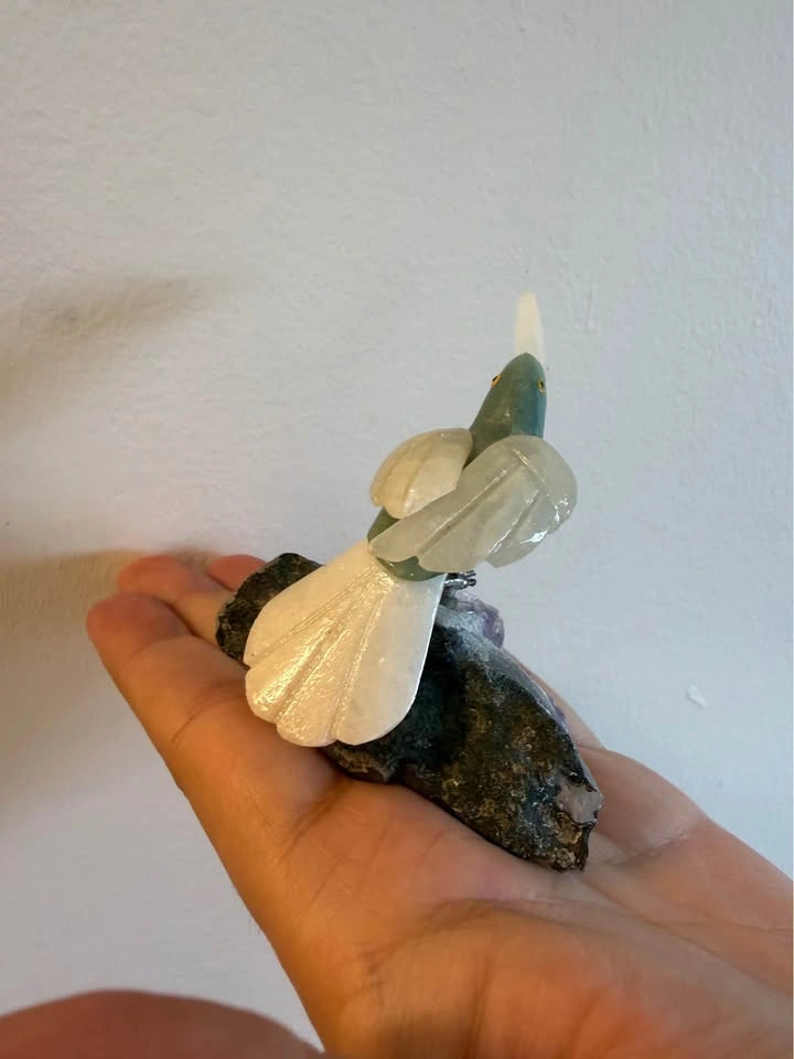 Hand-Carved Stone Bird Figurine on Amethyst Base - photo 2