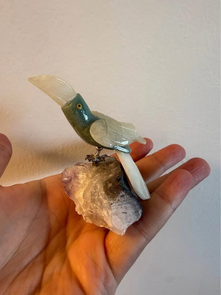 Hand-Carved Stone Bird Figurine on Amethyst Base - photo 3