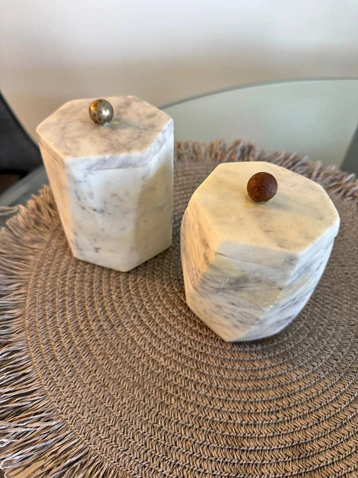 Hexagonal Marble Canister Set of 2