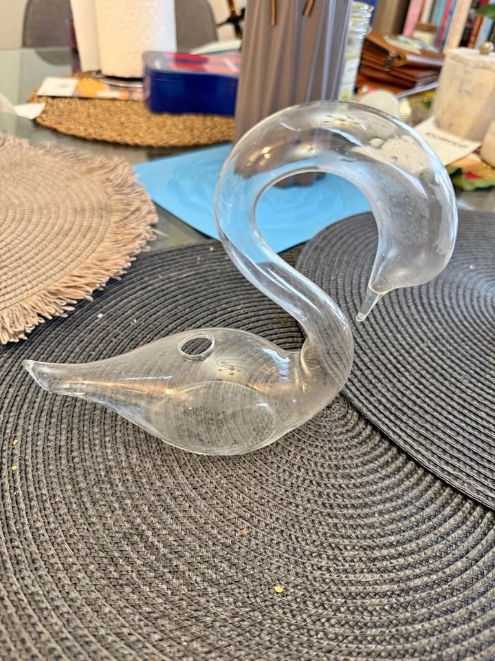 Vintage Hand Blown Glass Swan Plant Waterer