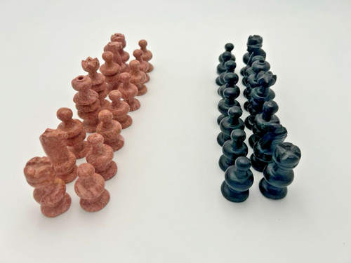 Hand Carved Soapstone Chess Pieces Black Pink Complete Set 32