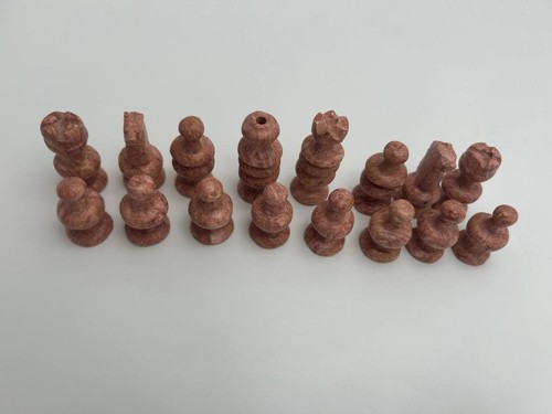 Hand Carved Soapstone Chess Pieces Black Pink Complete Set 32 - photo 2