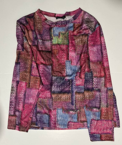 NORACORA Women's XXL 2XL Faux Knit Patchwork Print Top NWT