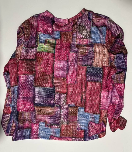 NORACORA Women's XXL 2XL Faux Knit Patchwork Print Top NWT - photo 2