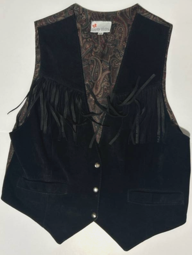 Vintage Marie Claire Women's M Black Suede Leather Fringe Vest