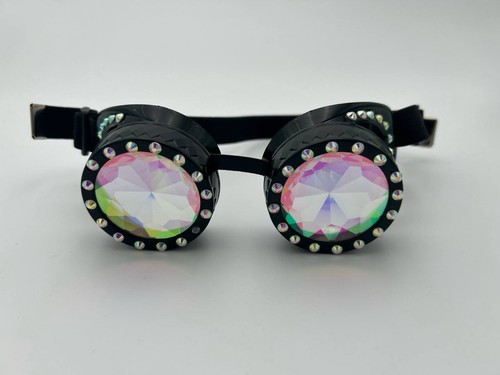 Cat Ear Kaleidoscope Goggles Rhinestone Rainbow Prism Rave