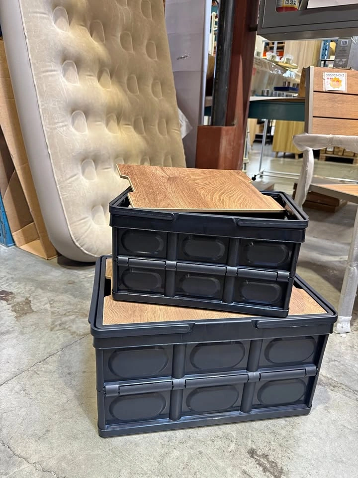 C4647 BS046 Portable Camping Storage Bin with Wooden Table Top