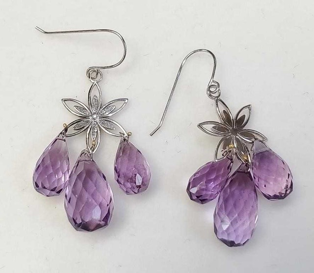 14k white gold w 12.5c Amethyst Drop Earrings - photo 3