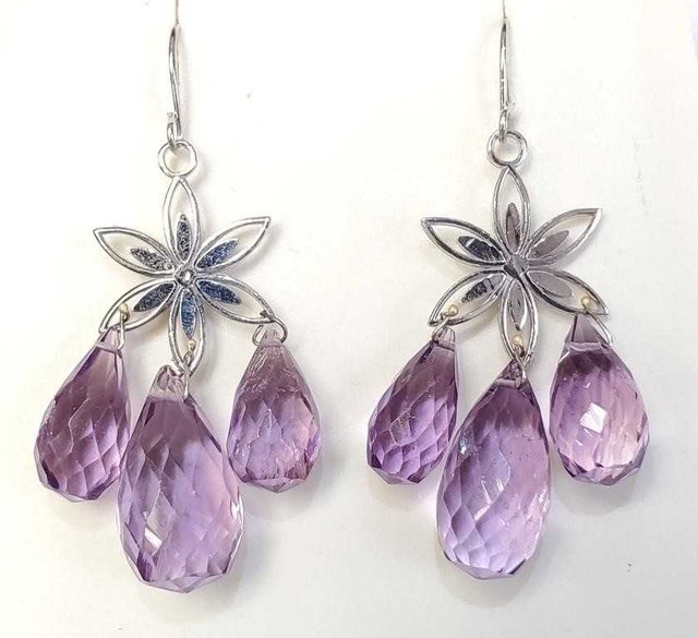 14k white gold w 12.5c Amethyst Drop Earrings - photo 4