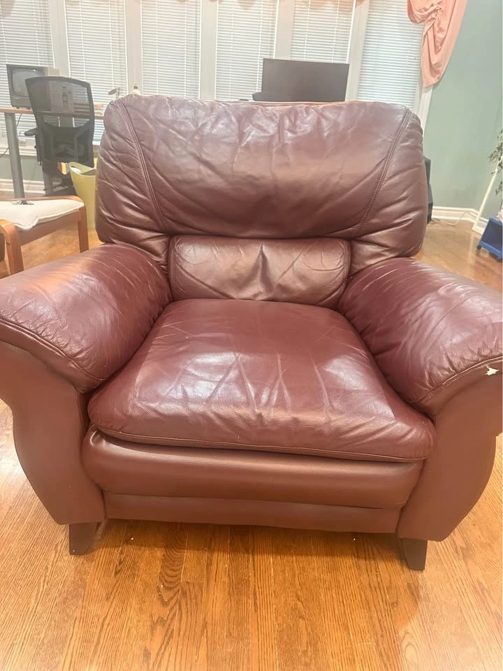 Set of 3 Burgundy / Deep Wine Leather Armchairs / Sofas - photo 2