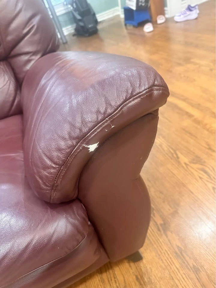 Set of 3 Burgundy / Deep Wine Leather Armchairs / Sofas - photo 4