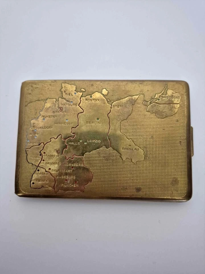 Vintage Brass German Map Cigarette Case