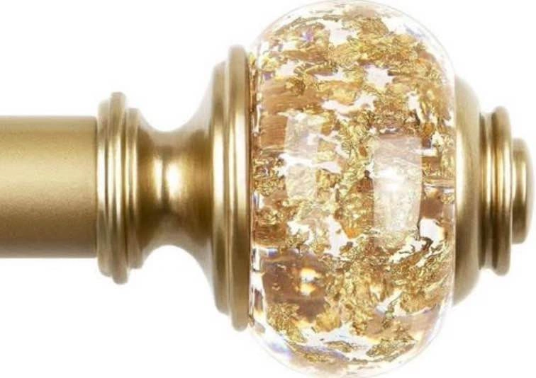 Gold Curtain Rod with Gold Leaf Glass Finials - 32-58 Inches