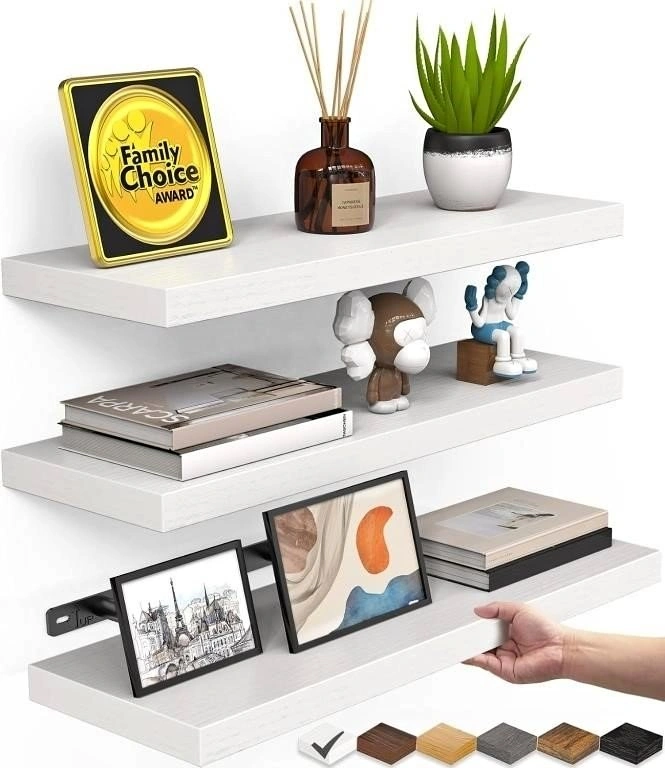 3 Floating Shelves with Metal Brackets - Brand New