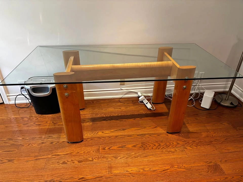 Glass Top Wood Base Desk