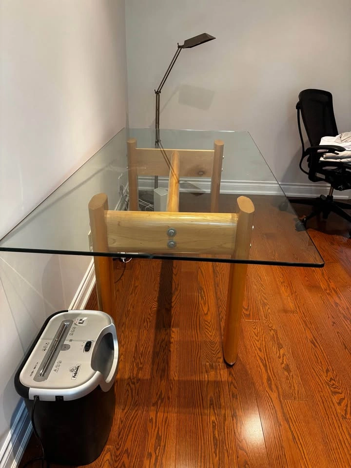 Glass Top Wood Base Desk - photo 2