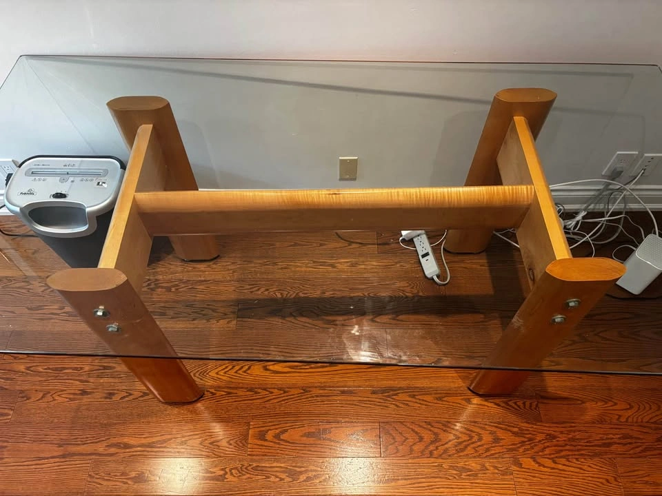 Glass Top Wood Base Desk - photo 3