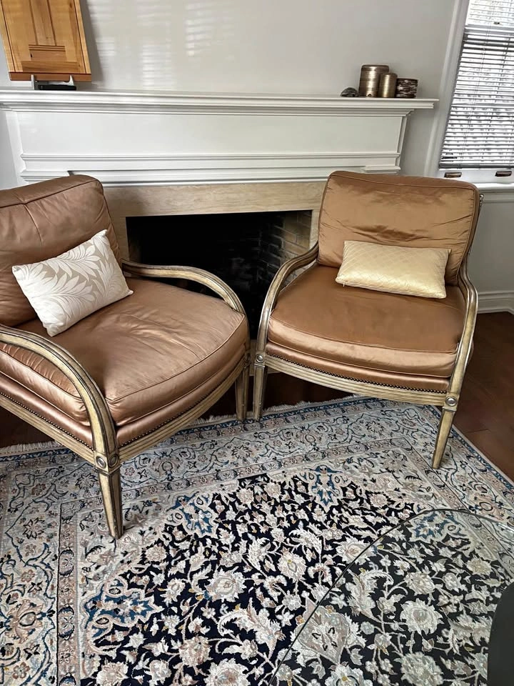 Pair of French Style Lattice Back Armchairs