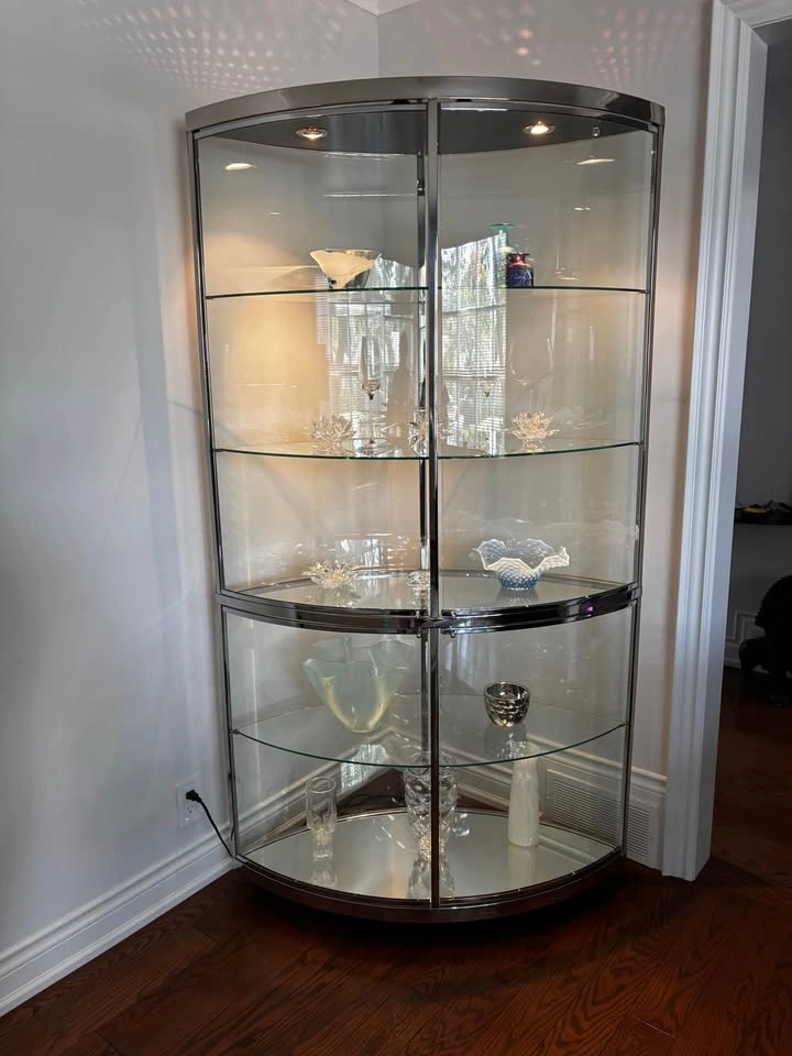 Chrome and Glass Corner Curio Cabinet - photo 2