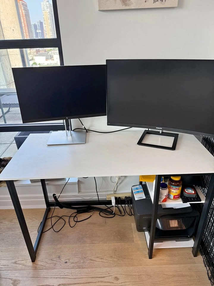White Desk with Black Metal Frame