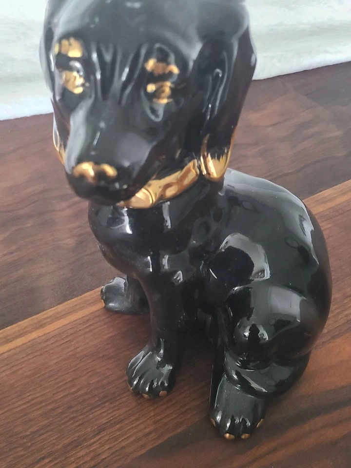Vintage Black and Gold Ceramic Dachshund Figurine - photo 2