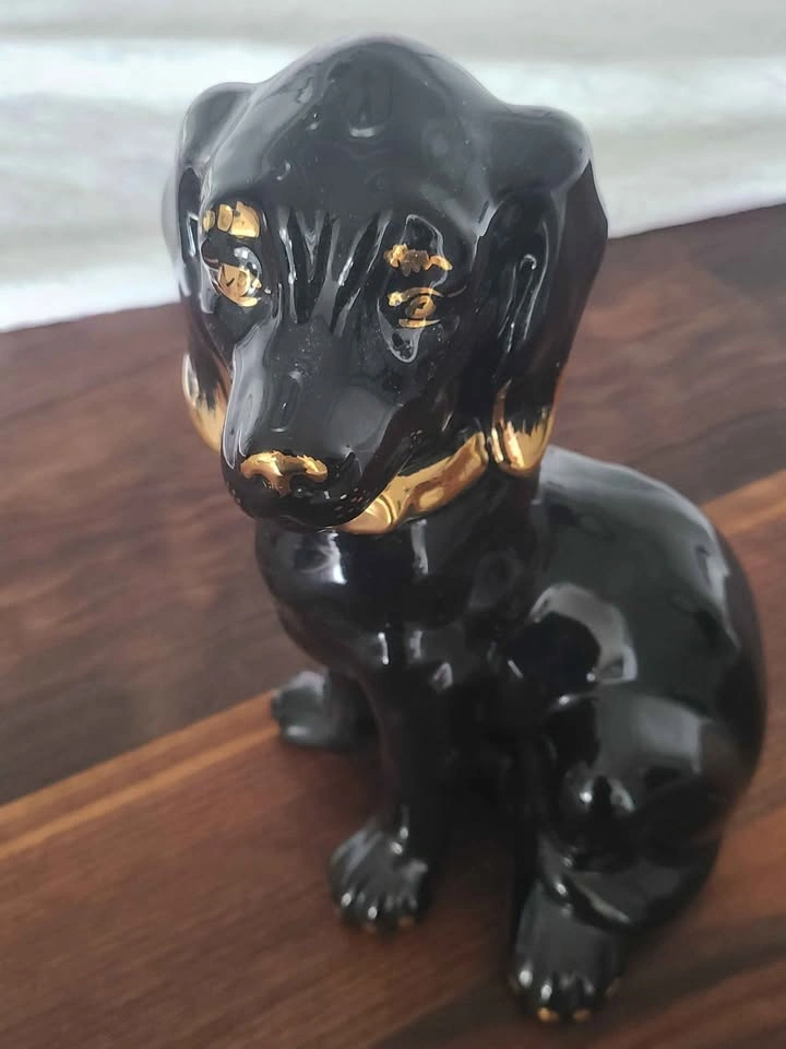 Vintage Black and Gold Ceramic Dachshund Figurine - photo 3