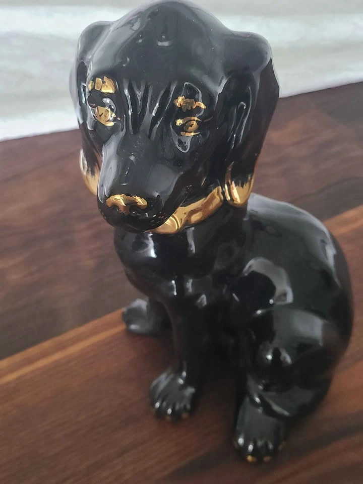 Vintage Black and Gold Ceramic Dachshund Figurine - photo 4