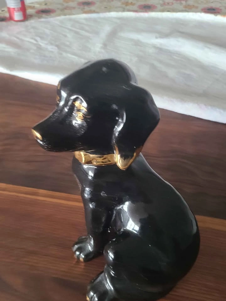 Vintage Black and Gold Ceramic Dachshund Figurine - photo 5