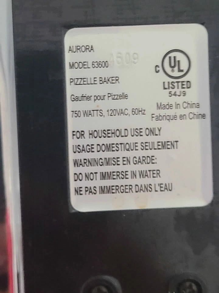 Aurora Pizzelle Baker Model 63600 - photo 3