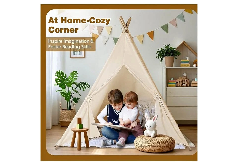 Kids Teepee Play Tent | White Canvas | Monobeach | With Box