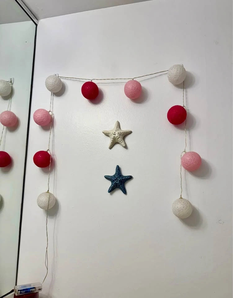 Beach theme - Cotton Ball String Lights with starfishes