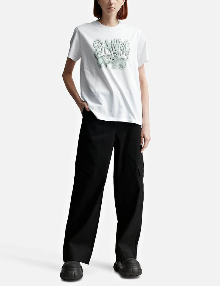 GANNI LOVE CATS RELAXED BASIC JERSEY T-SHIRTS