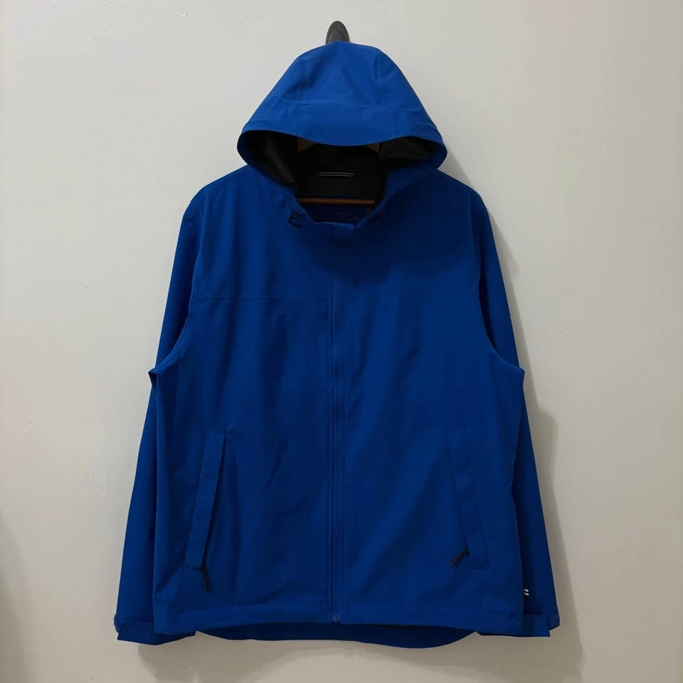 Men's Classic Windbreaker with Hood, Blue, Water Resistant - photo 3