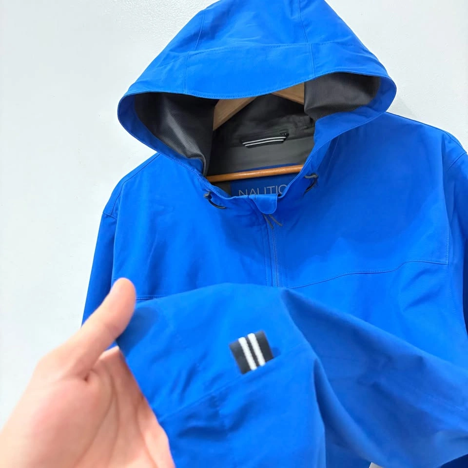 Men's Classic Windbreaker with Hood, Blue, Water Resistant - photo 5