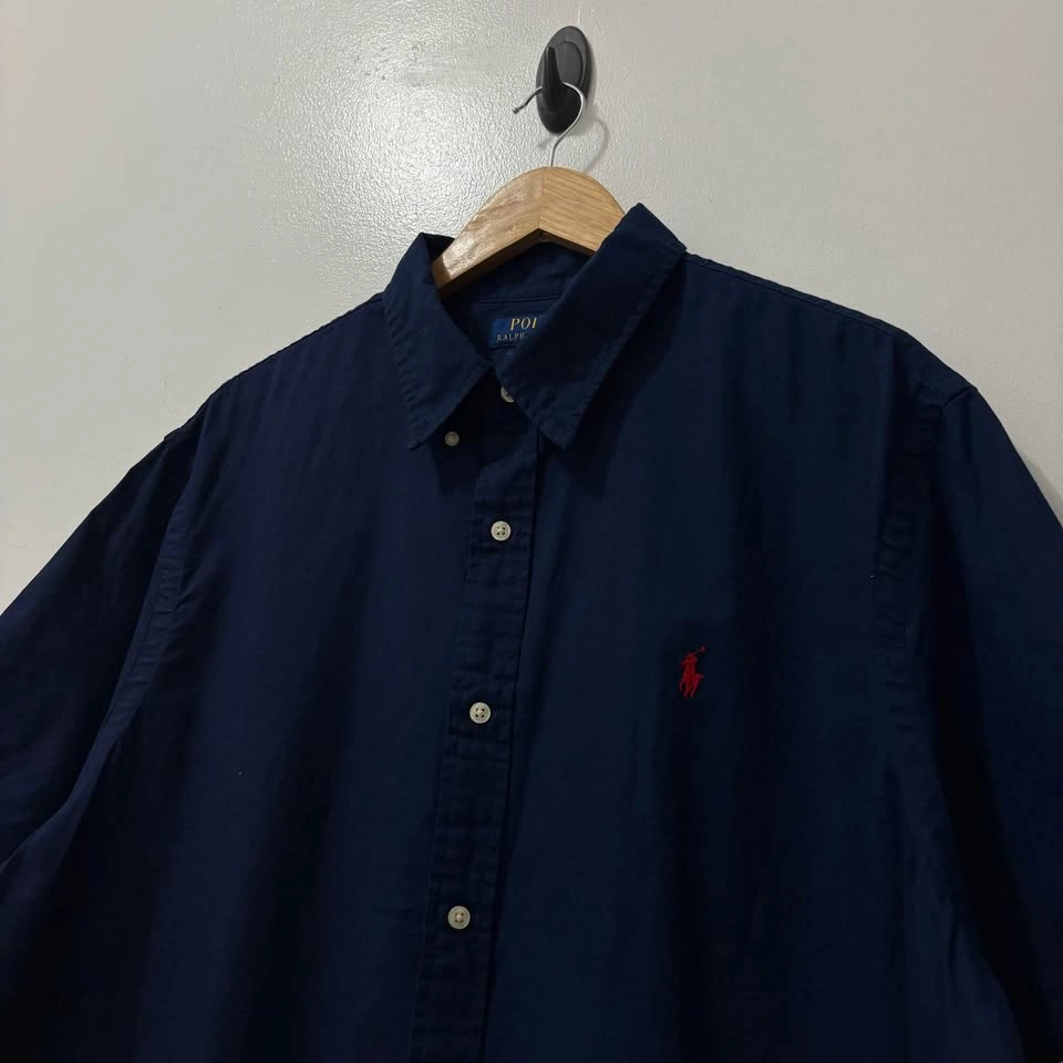 POLO RALPH LAUREN SHORT SLEEVE BUTTON DOWN NAVY BLUE - photo 2