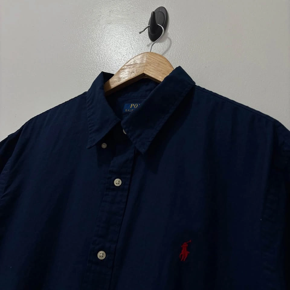 POLO RALPH LAUREN SHORT SLEEVE BUTTON DOWN NAVY BLUE - photo 3