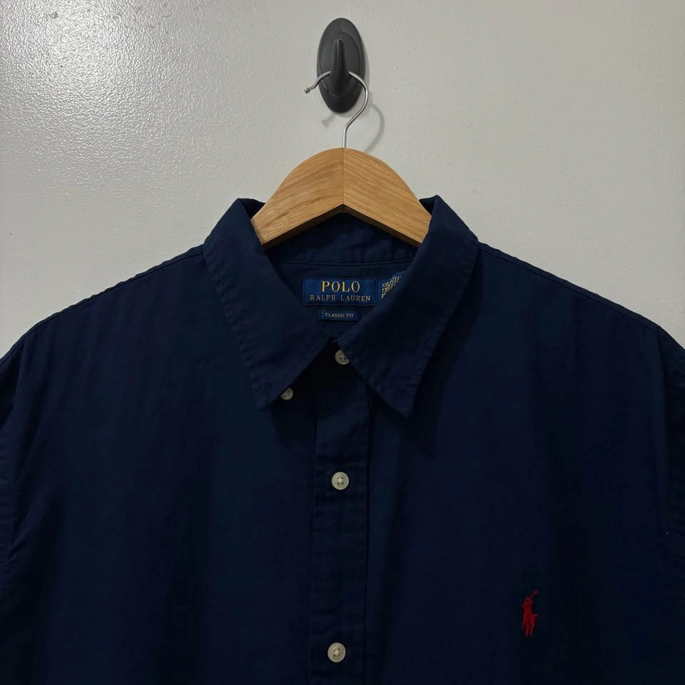 POLO RALPH LAUREN SHORT SLEEVE BUTTON DOWN NAVY BLUE - photo 4