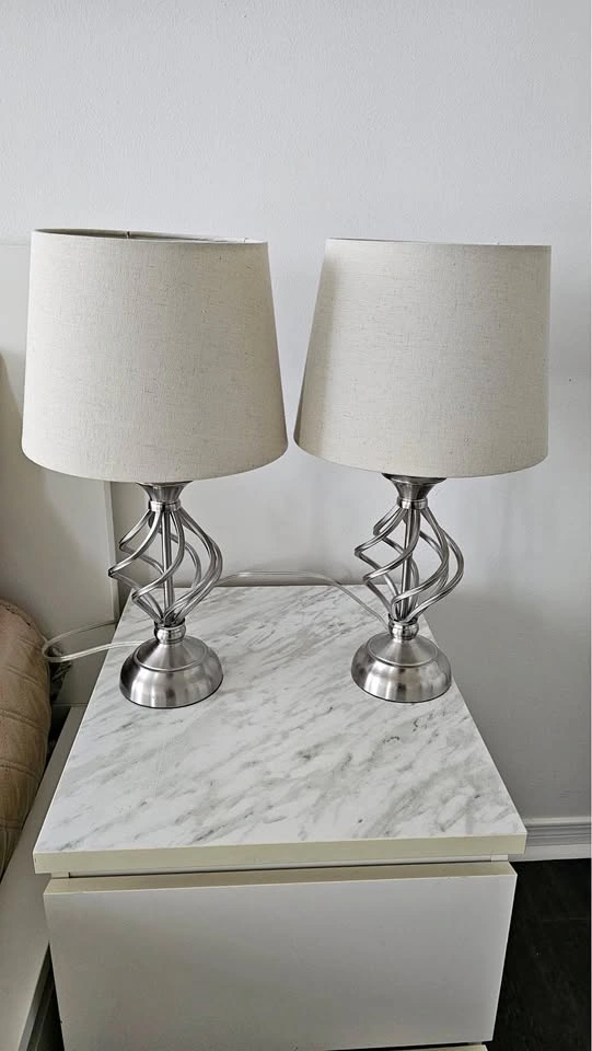 Pair of Brushed Nickel Spiral Table Lamps - Moving Sale
