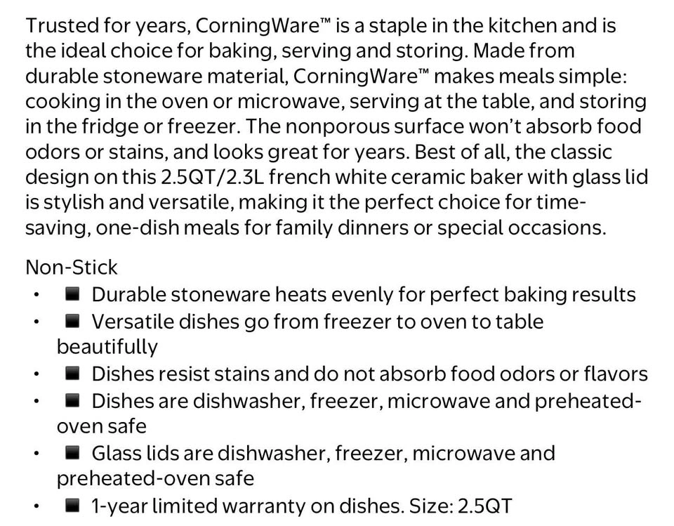 CorningWare Stoneware Casserole Dish 2.5 qt - photo 5
