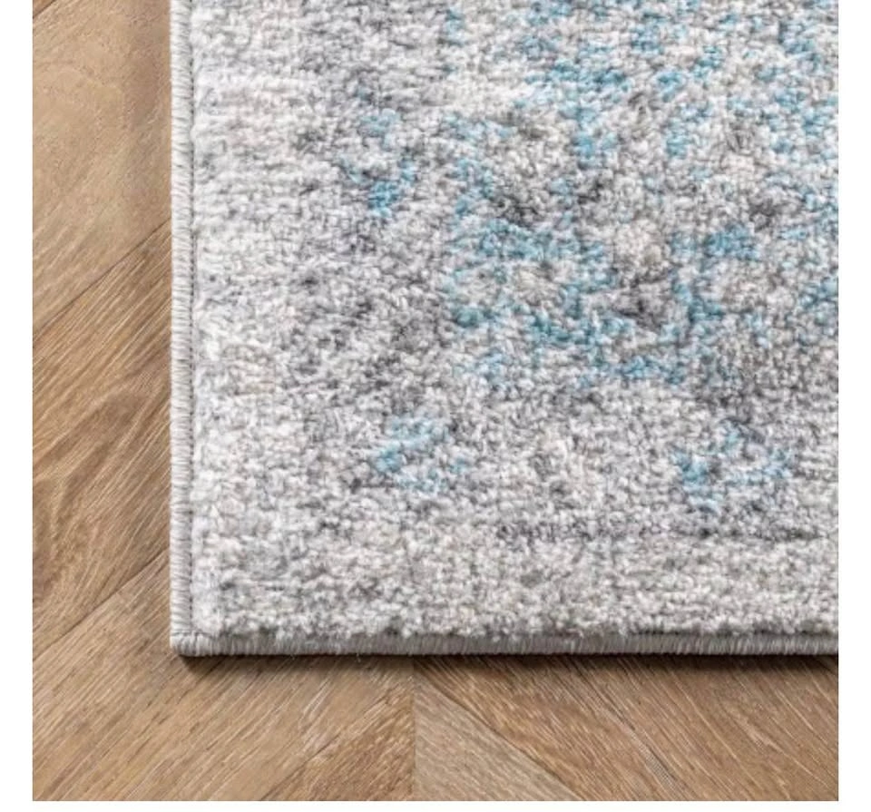 Distressed Floral Area Rug - Light Blue and Grey - photo 2
