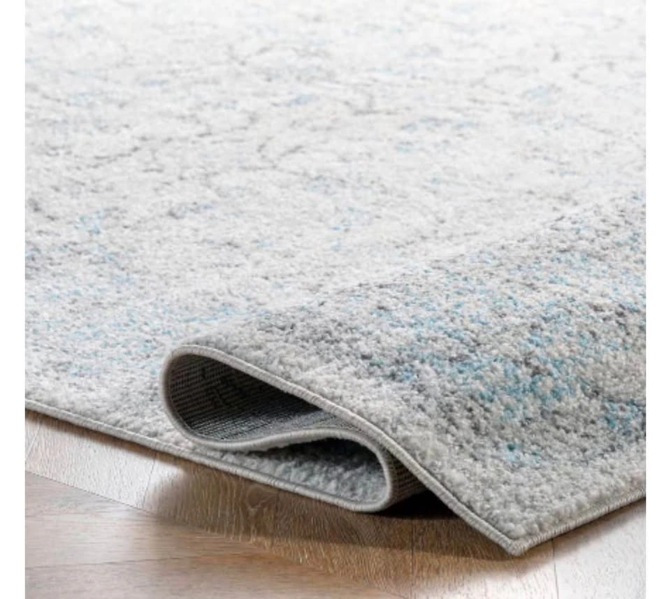 Distressed Floral Area Rug - Light Blue and Grey - photo 4