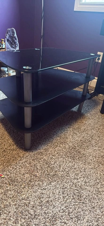 Modern Black Glass 3-Tier TV Stand 31.5” L x 19.5” H - photo 4